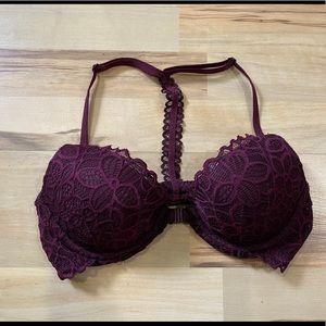 VS Pink maroon lace front close t strap push-up
